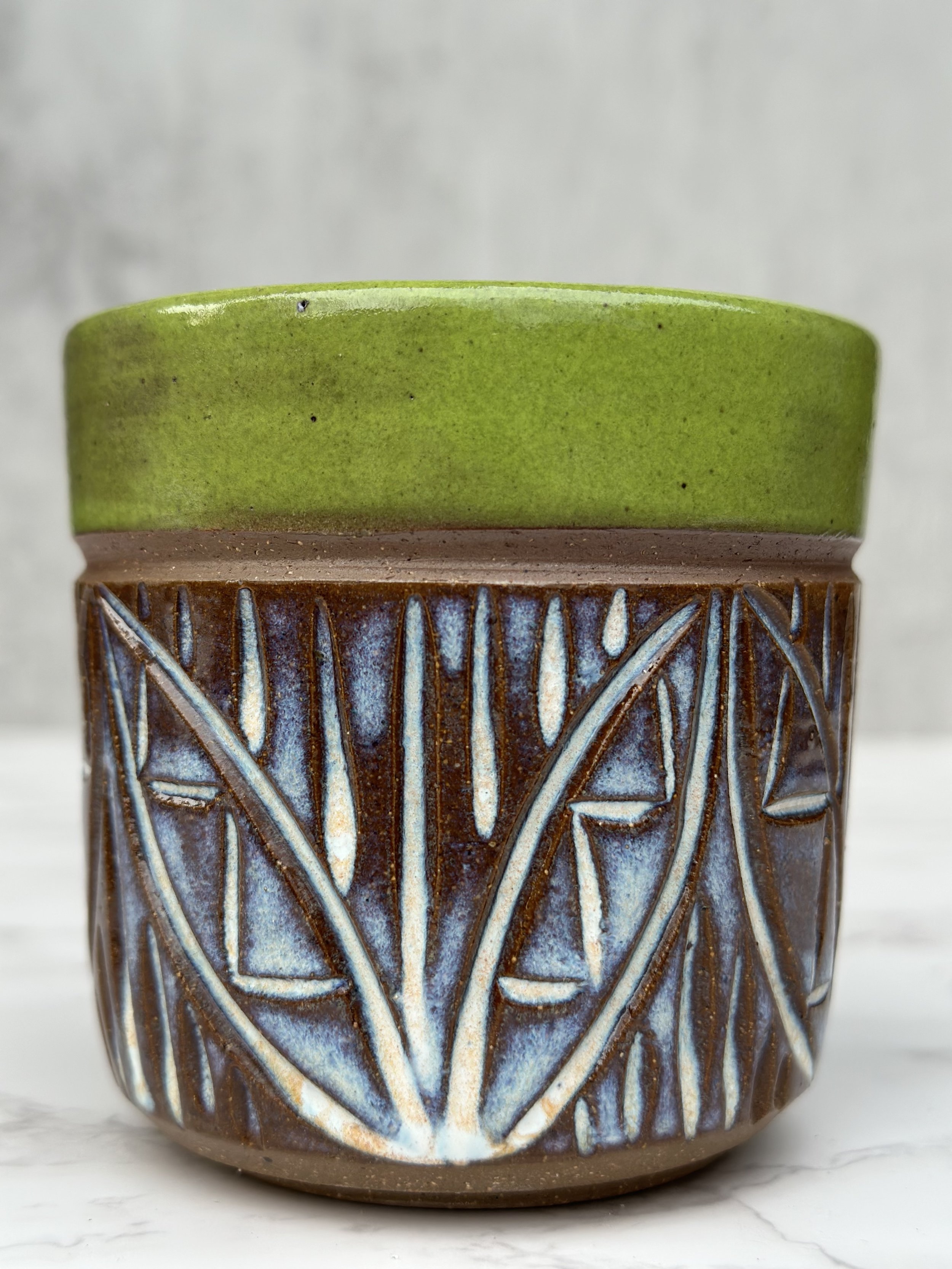 Carved Geometric Nature Ceramic Cup
