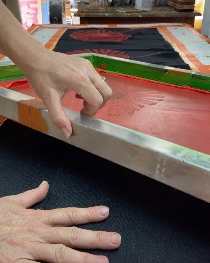 Printing a custom order - 
Full spectrum - Quandong Blue &amp; Red on Black linen - but with the Daintree Fan Palm design.
.
Heading to a home with bright red splash back and Bright blue chair covers. 
Look forward to seeing photos of it in its new p