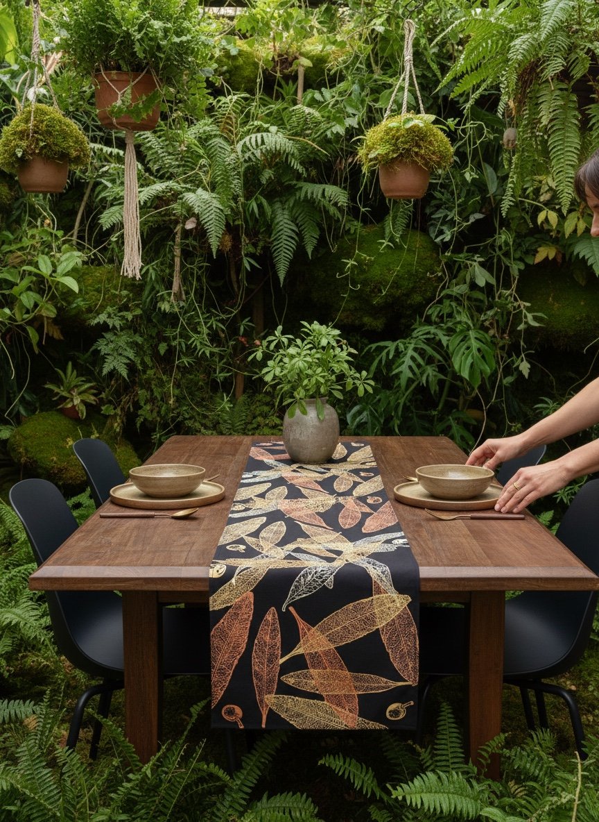 Quandong Leaf Black Linen Table Runner