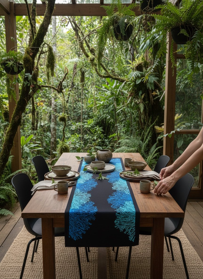 Great Barrier Reef Black Linen Tablerunner