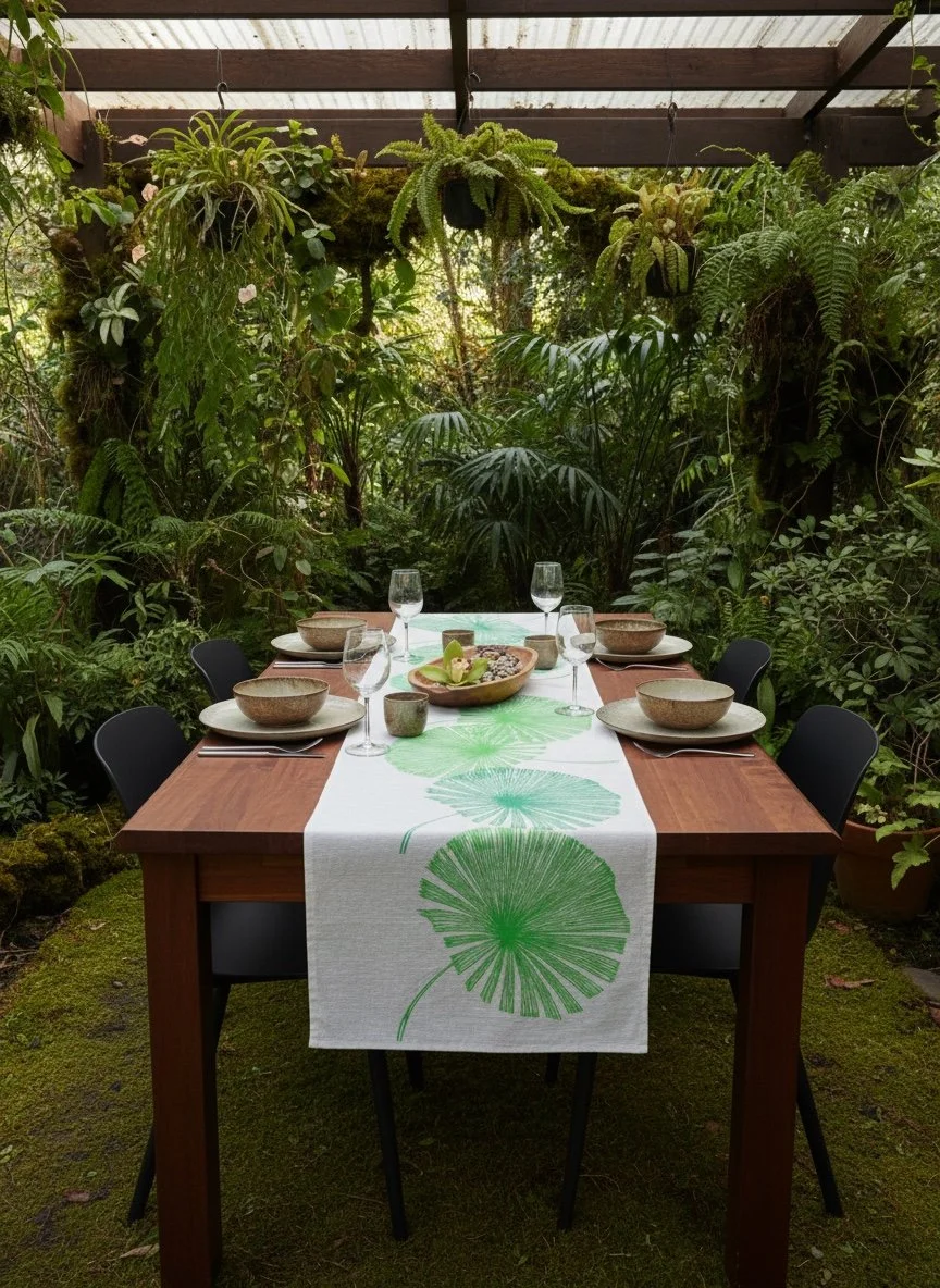 Daintree Fan Palm Oatmeal Linen Tablerunner