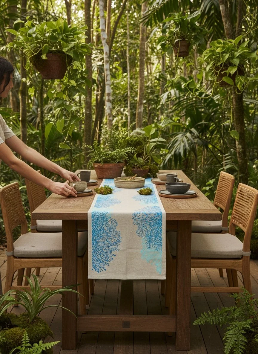 Great Barrier Reef Flax Linen Tablerunner