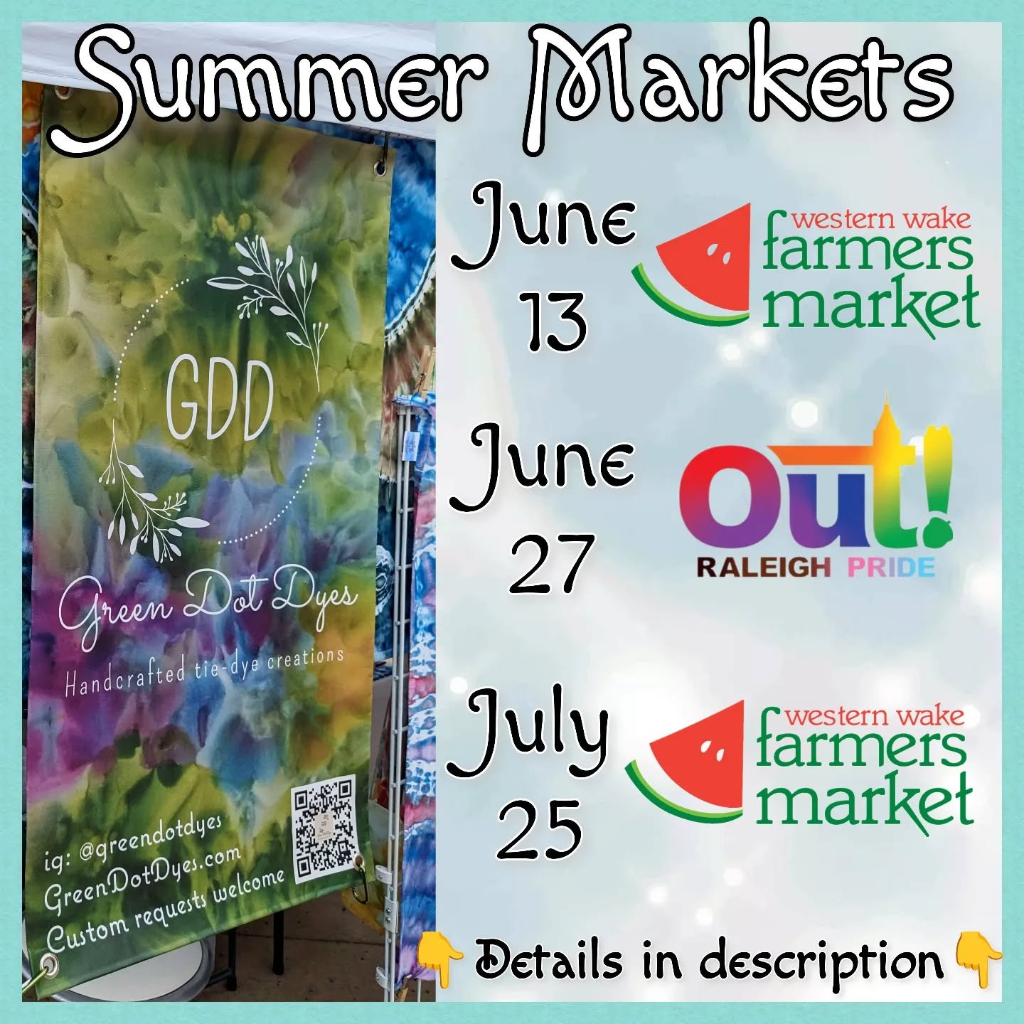 Happy Pride Month! We're back at #westernwakefarmersmarket on June 13 and July 25, plus we're thrilled to participate again in #outraleigh ! Deets below and on the websites...
.
🍉 WWFM
📍101 Town Hall Dr, Morrisville 
⏰ 8am-12pm
@wwfarmersmkt
.
🏳️&