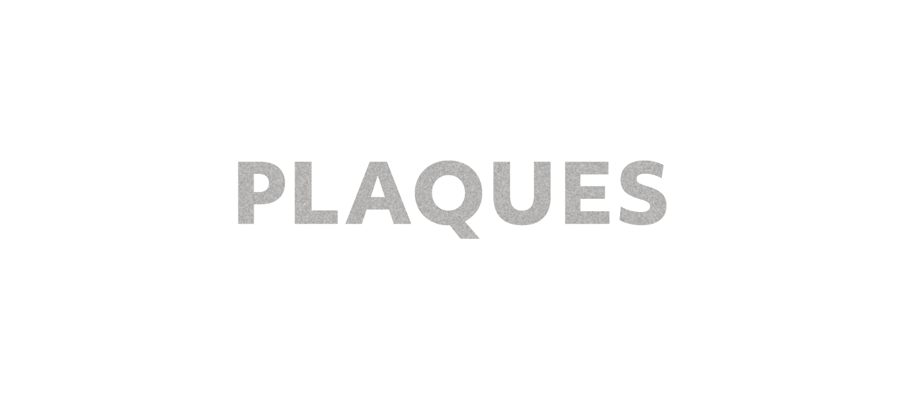 Gray text 'PLAQUES' on a white background