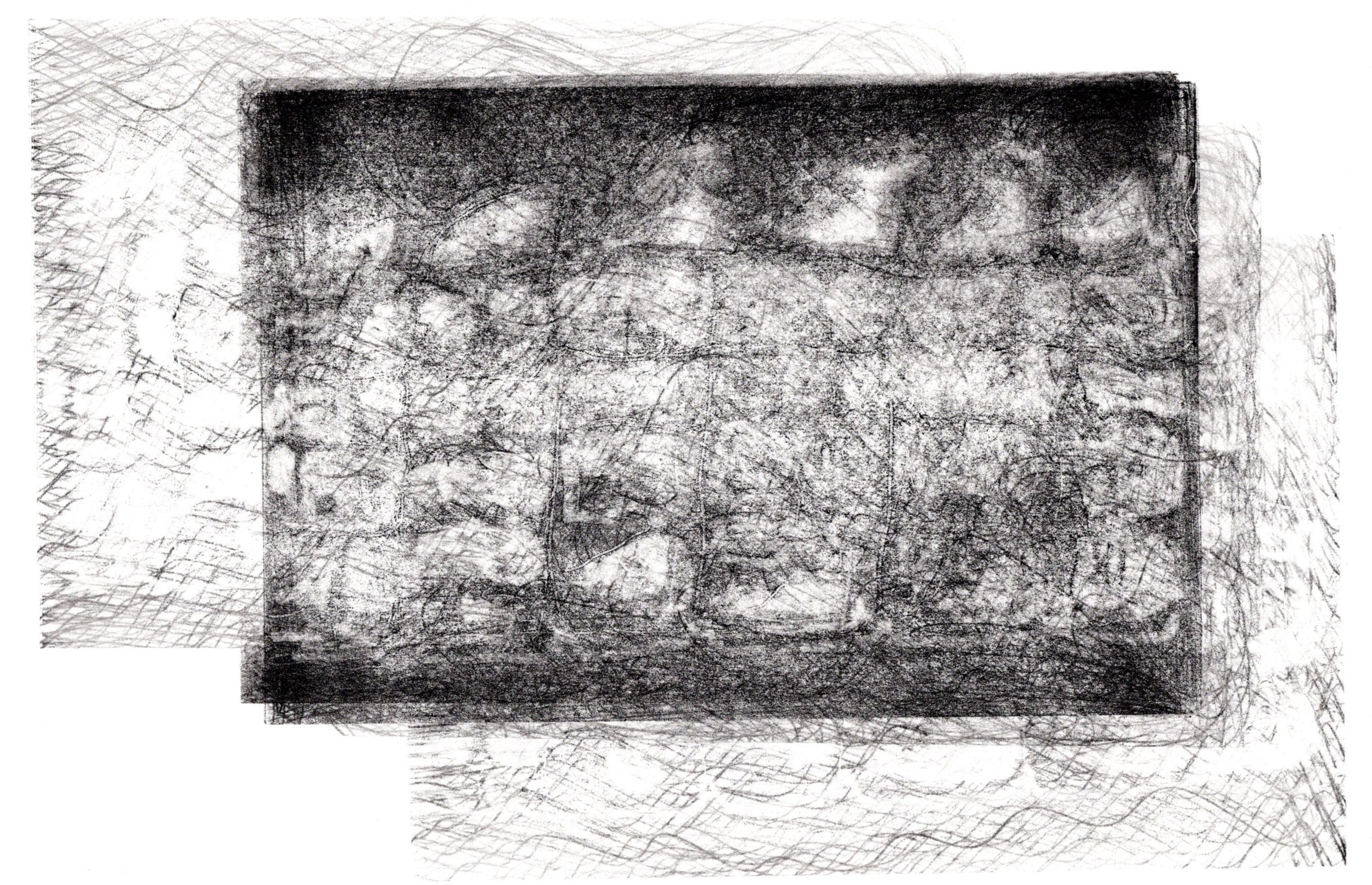 ''Songline of the crocodile', 1/1 monotype. ink on mulberry paper, 150mm x 225mm (image size).