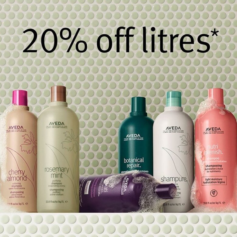 Receive 20% off any Aveda litre purchase for the month of April. T&amp;c&rsquo;s apply. No rain checks, only while stock lasts.