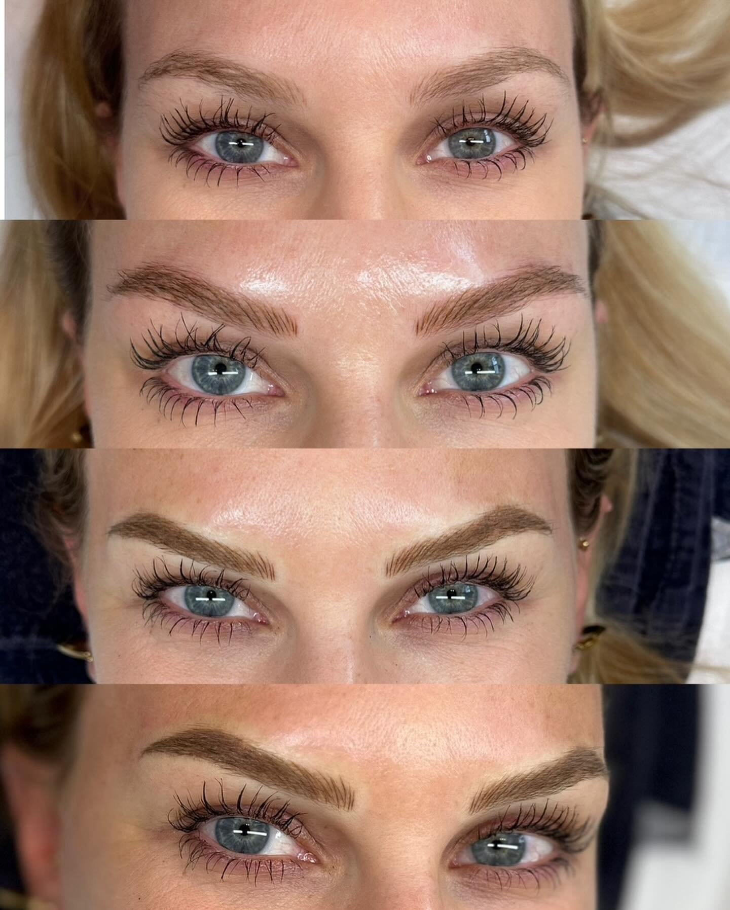 My client originally wanted to air on the side of caution and start with microblading with very little shading on her second session she had grown to trust me and decided a bolder look was more fitting! Final look is #microblading strokes coupled wit