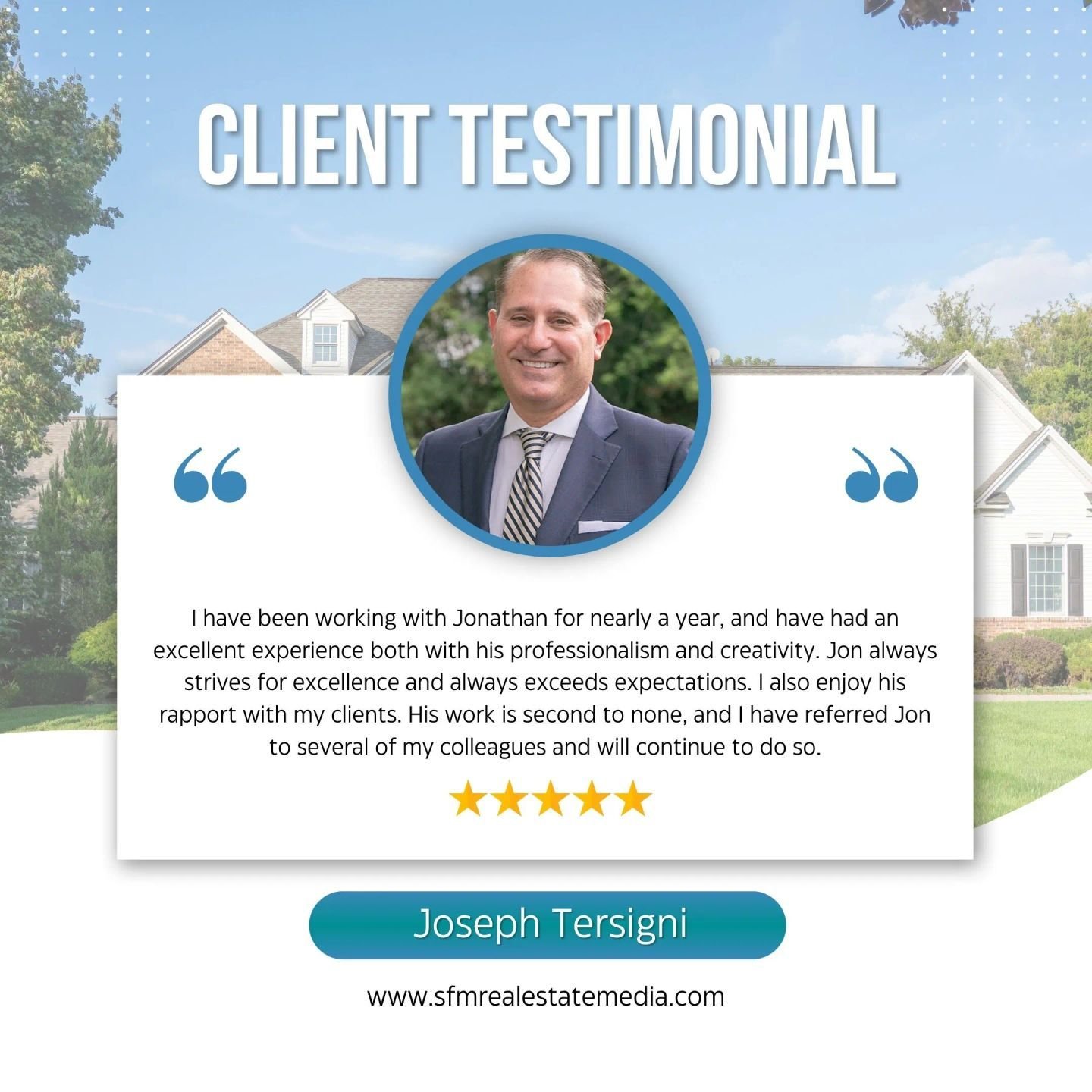 🎉 Ever get a compliment that makes you smile all day? That's what happened when Joseph Tersigni and I worked together. He shared some kind words about our recent real estate shoot that sincerely touched our hearts. 
 
 
There's no better feeling tha