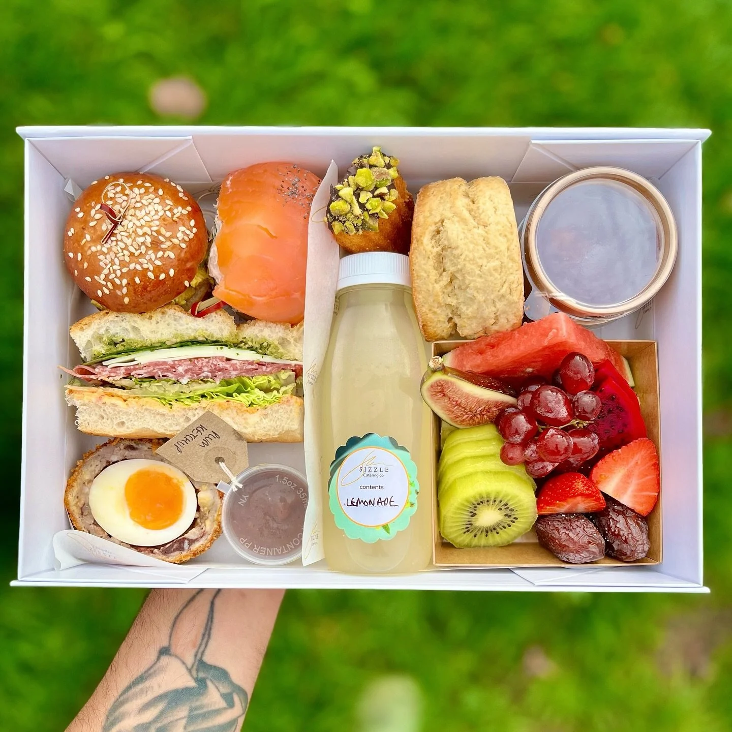 Loved this custom box today for a client - slowly moving over to the winter box items, with new small batches of special drinks and sides round the corner. This one features a black pudding scotch egg with plum ketchup, our signature coronation chick