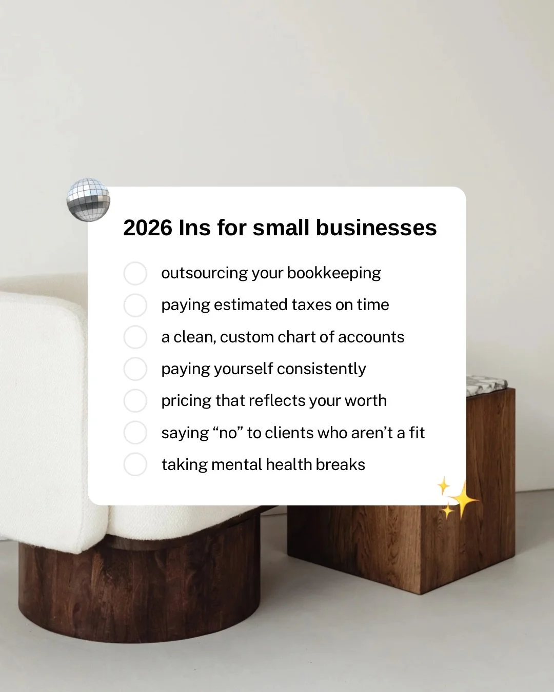 If it brings stress, bookkeeping burnout, or misalignment&hellip; it&rsquo;s officially OUT in 2026. 👋✨
2026 is the year of:
&rarr; Outsourcing everything outside your zone of genius (aka buying back your time)
&rarr; Paying yourself consistently (n