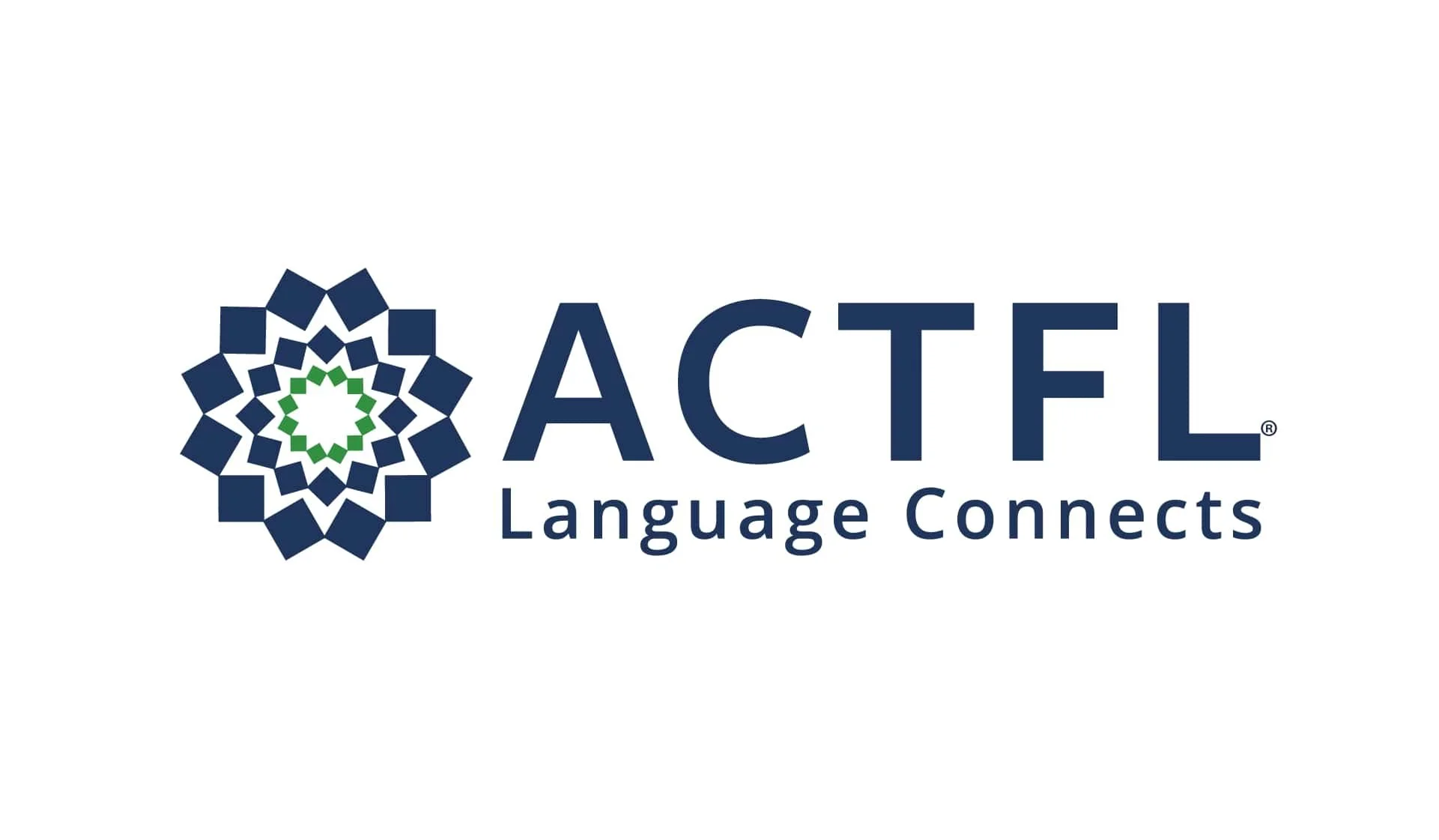 ACTFL logo with blue and green geometric mandala 