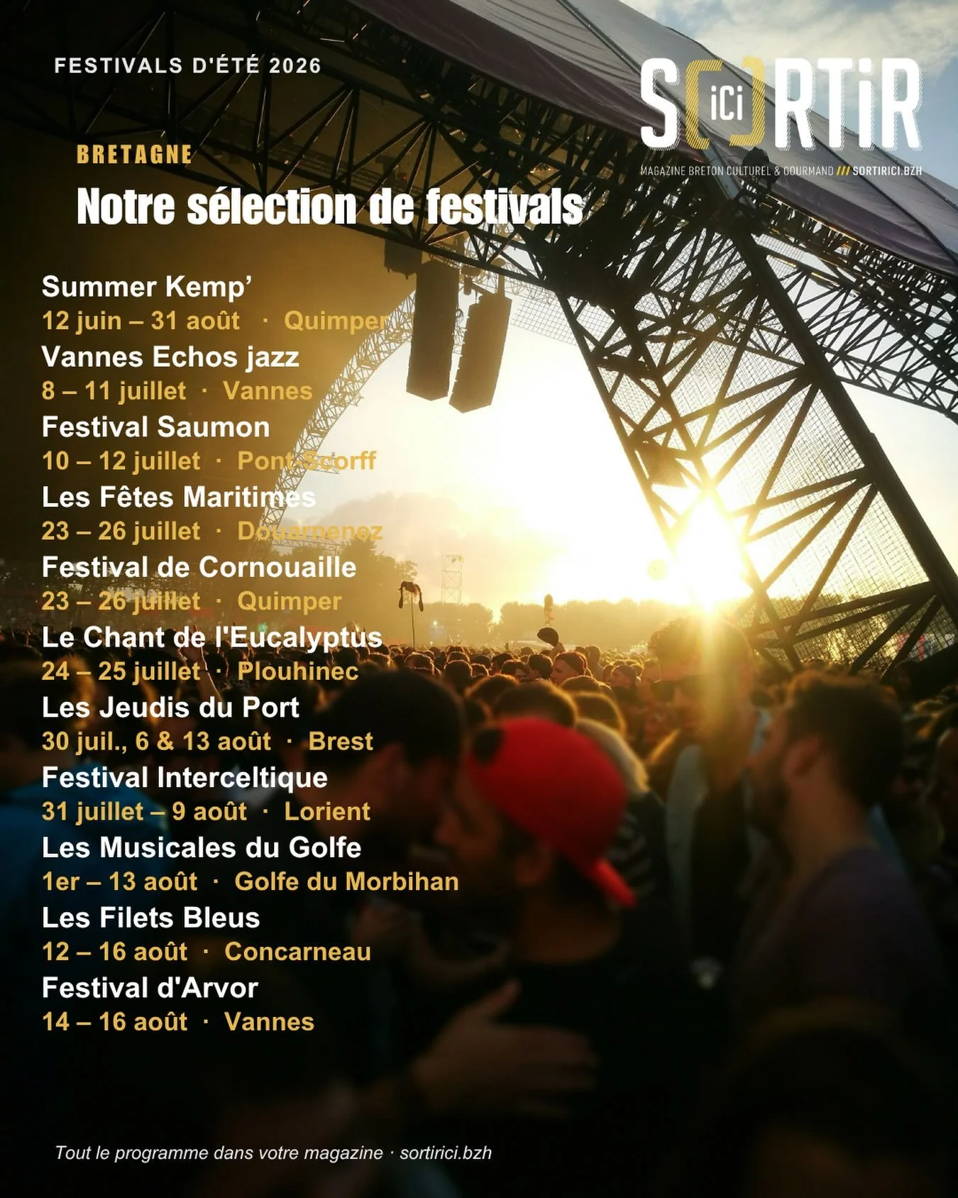 L&rsquo;&eacute;t&eacute; breton bat son plein ! ☀️ Concerts, musiques du monde, jazz, traditions, f&ecirc;tes maritimes&hellip; D&eacute;couvrez notre s&eacute;lection des festivals incontournables de l&rsquo;&eacute;t&eacute; 2026 en Bretagne. Retr
