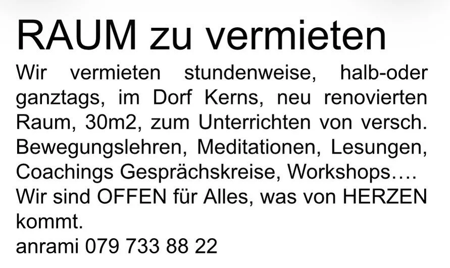 🌸ZU vermieten&hellip;

NEIN, WIR vermieten unser Studio nicht, weil es NICHT gut l&auml;uft!

WIR vermieten gewisse Zeitfenster in unserem STUDIO, weil wir 1 oder 2 weiteren HERZens MENSCHEN💛, die M&ouml;glichkeit geben m&ouml;chten, zu einem faire