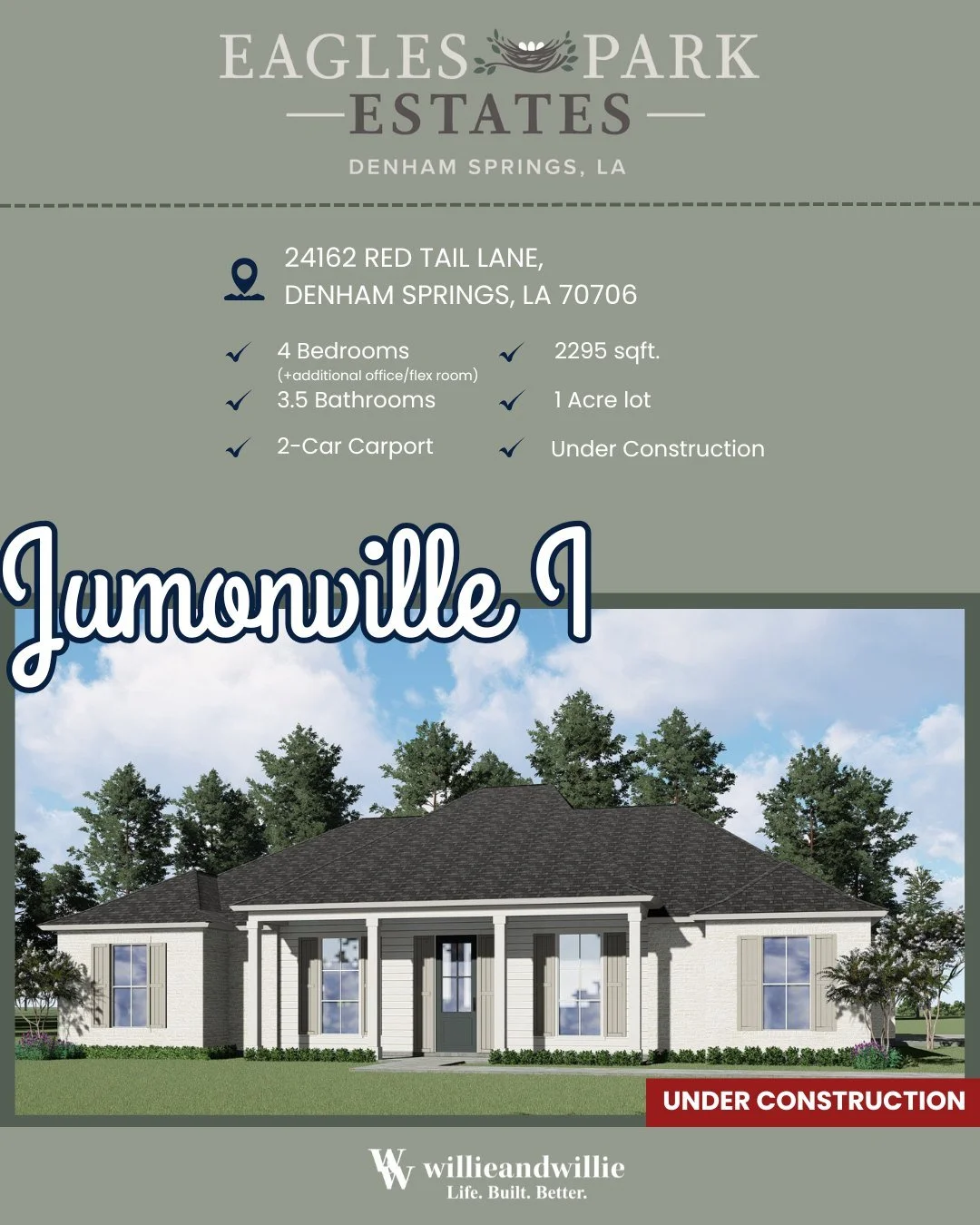 Privacy when you want it, togetherness when you need it! 

The BRAND NEW Jumonville I floor plan at Eagles Park Estates balances comfort and flexibility on a full acre of land, perfect for family living and entertaining!✨ 

Learn more about this Jumo