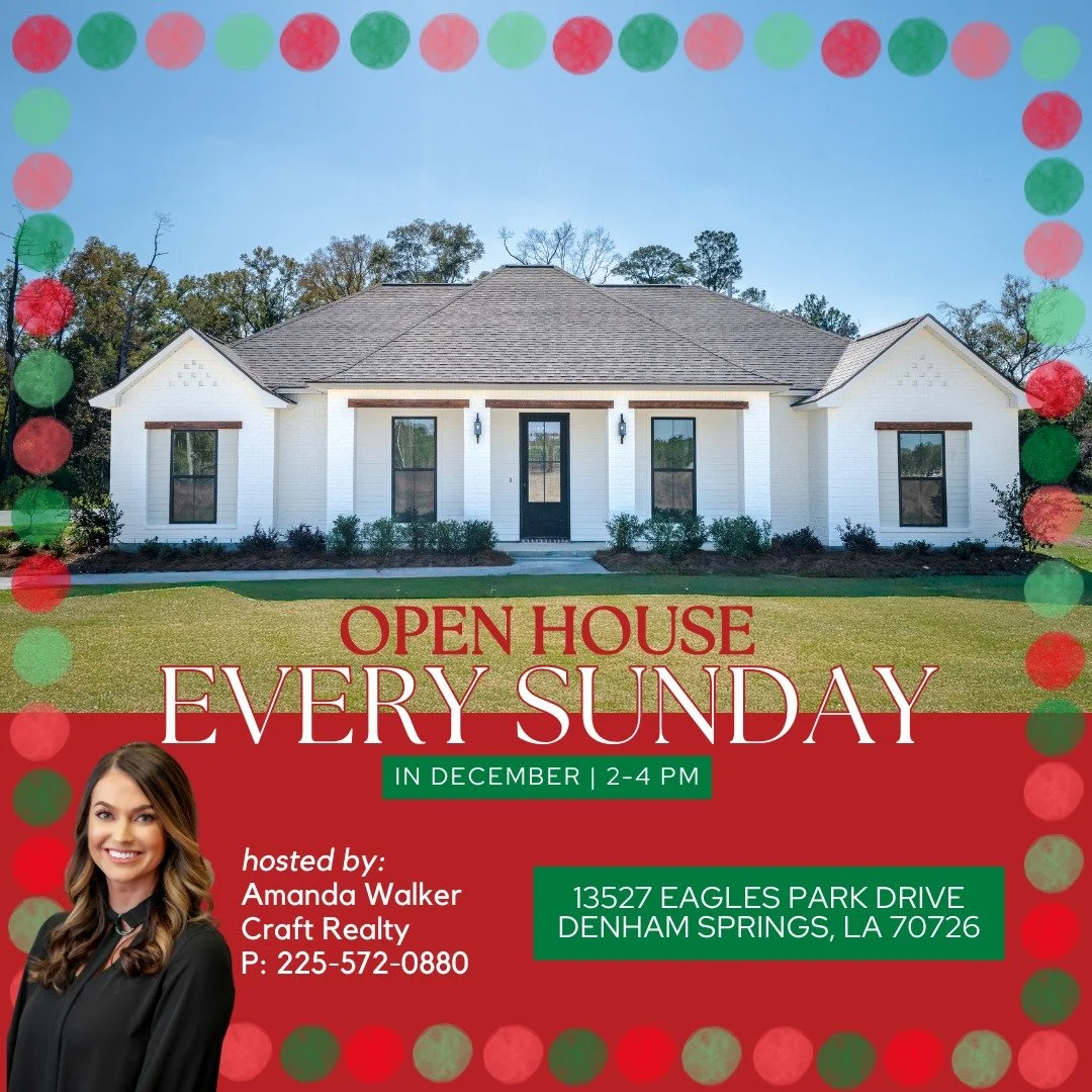 December Sundays = your chance to step inside Eagles Park Estates! 🏡✨

Join @amanda.walker.realtor EVERY SUNDAY this month from 2-4 pm for an open house in our NEW Denham Springs neighborhood - Eagles Park Estates! 

13527 Eagles Park Drive
Denham S