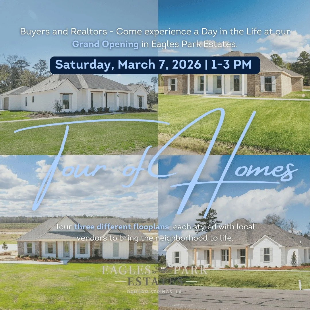 New neighborhood. Four new homes. One big celebration! 🥂✨

You&rsquo;re invited to the Eagles Park Estates Grand Opening Tour of Homes on Saturday, March 7th! Experience a day in the life of our newest community with local vendor pop-ups, profession
