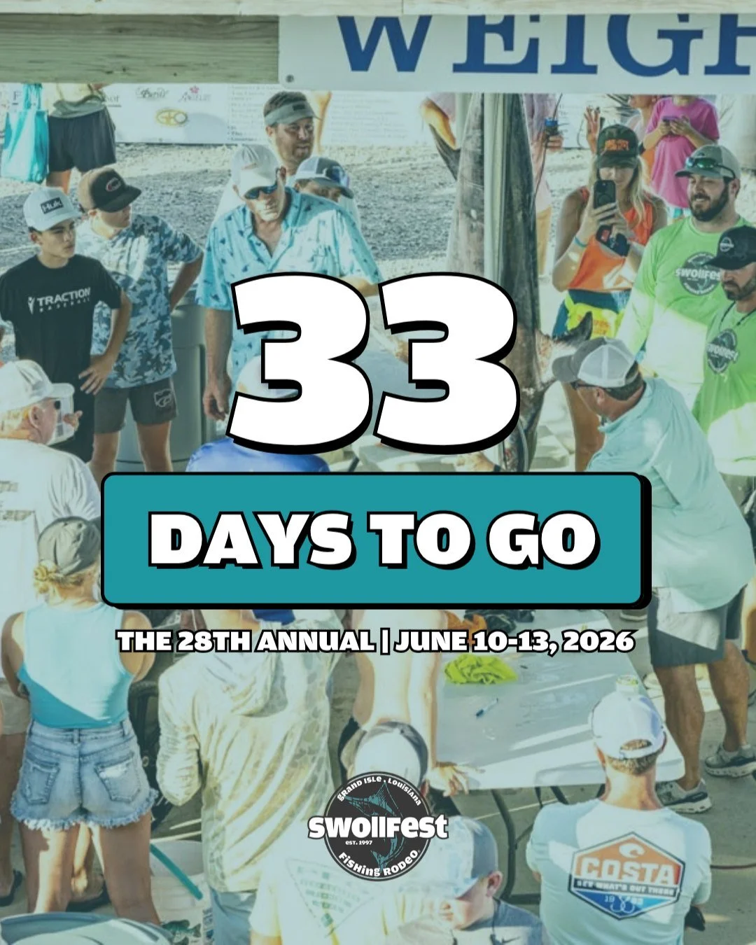 33 days.

That&rsquo;s 33 days until the boats start lining up, the docks fill with familiar faces, and rodeo weekend is officially underway!

It&rsquo;s coming up quick - make sure your crew is ready! Register today: swollfest.com/register

#swollfe