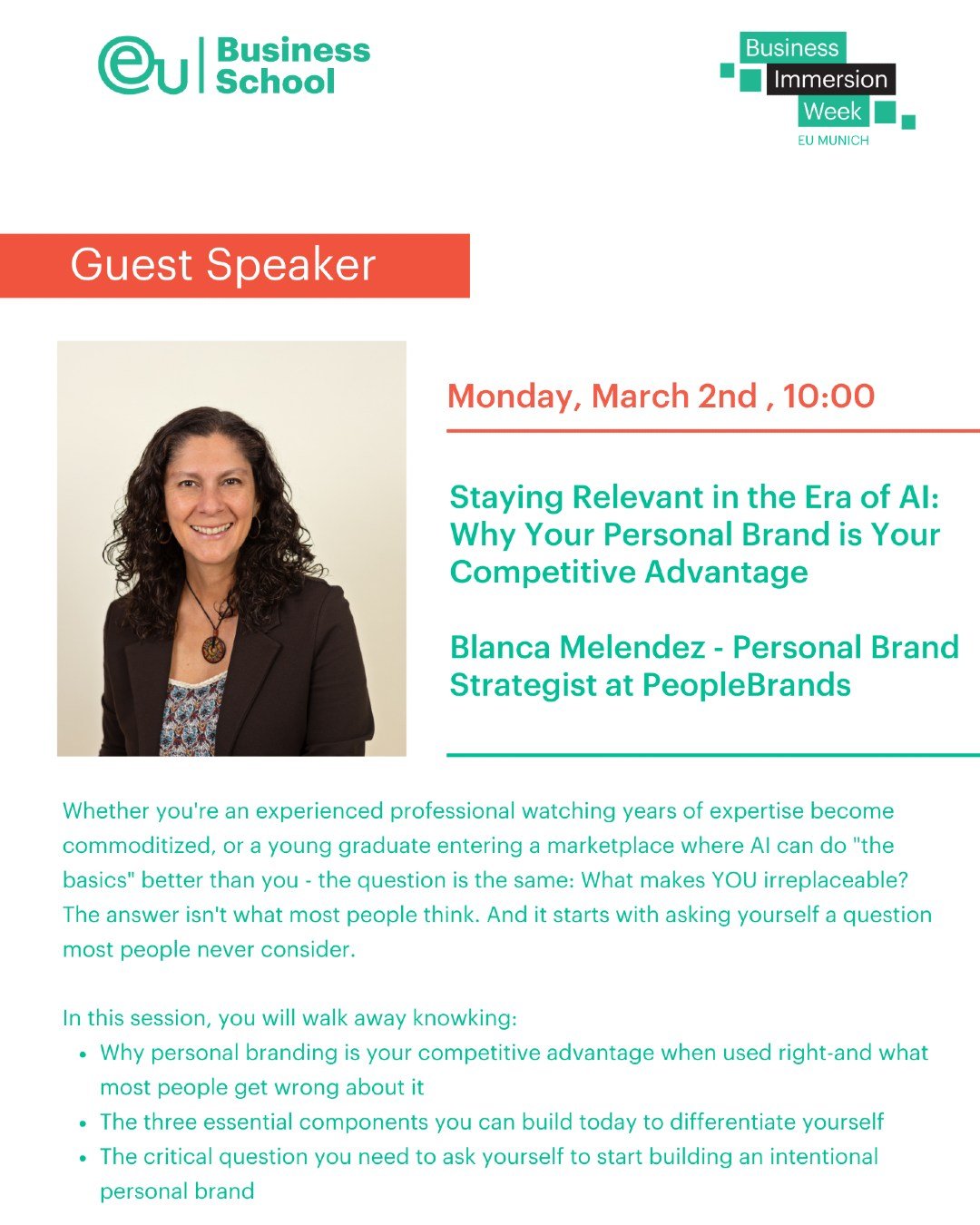 On my way to Munich to participate  as a Guest Speaker at @eu business school at it's Immersion Week with the topic:

Staying Relevant in the Era of AI: Why Your Personal Brand is Your Competitive Advantage.

This is my new Talk... well, the one toda