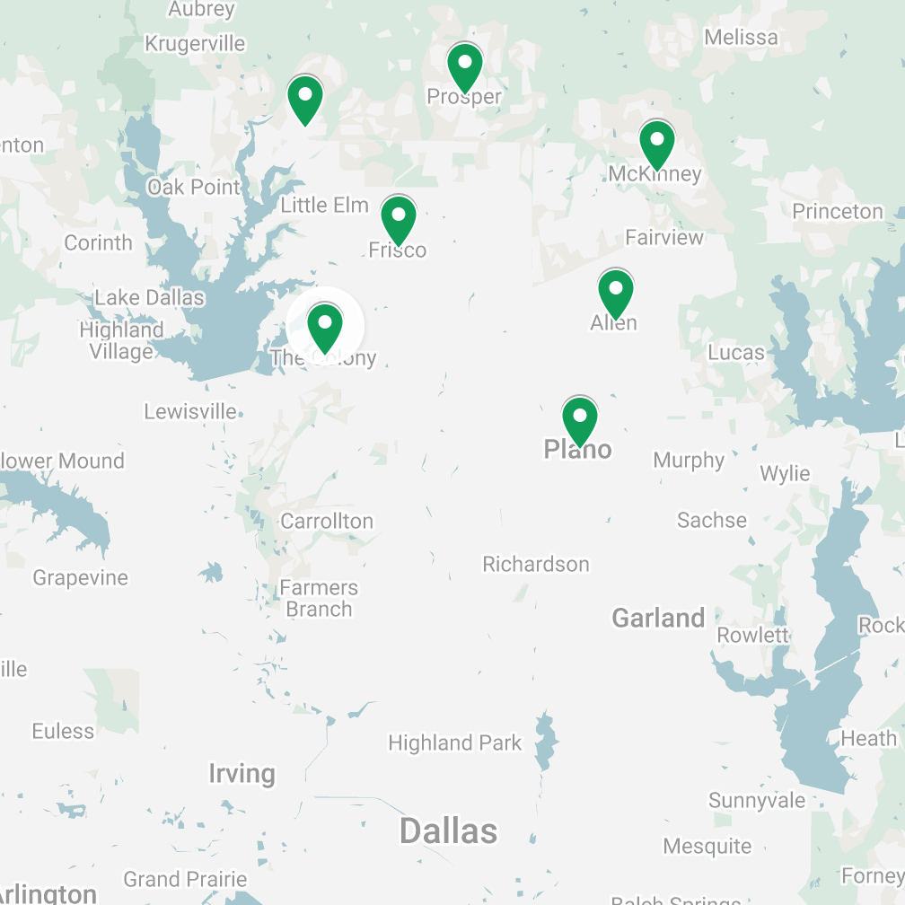 Bloom Clean service area map showing house cleaning locations in Frisco, Plano, Prosper, Allen and McKinney TX