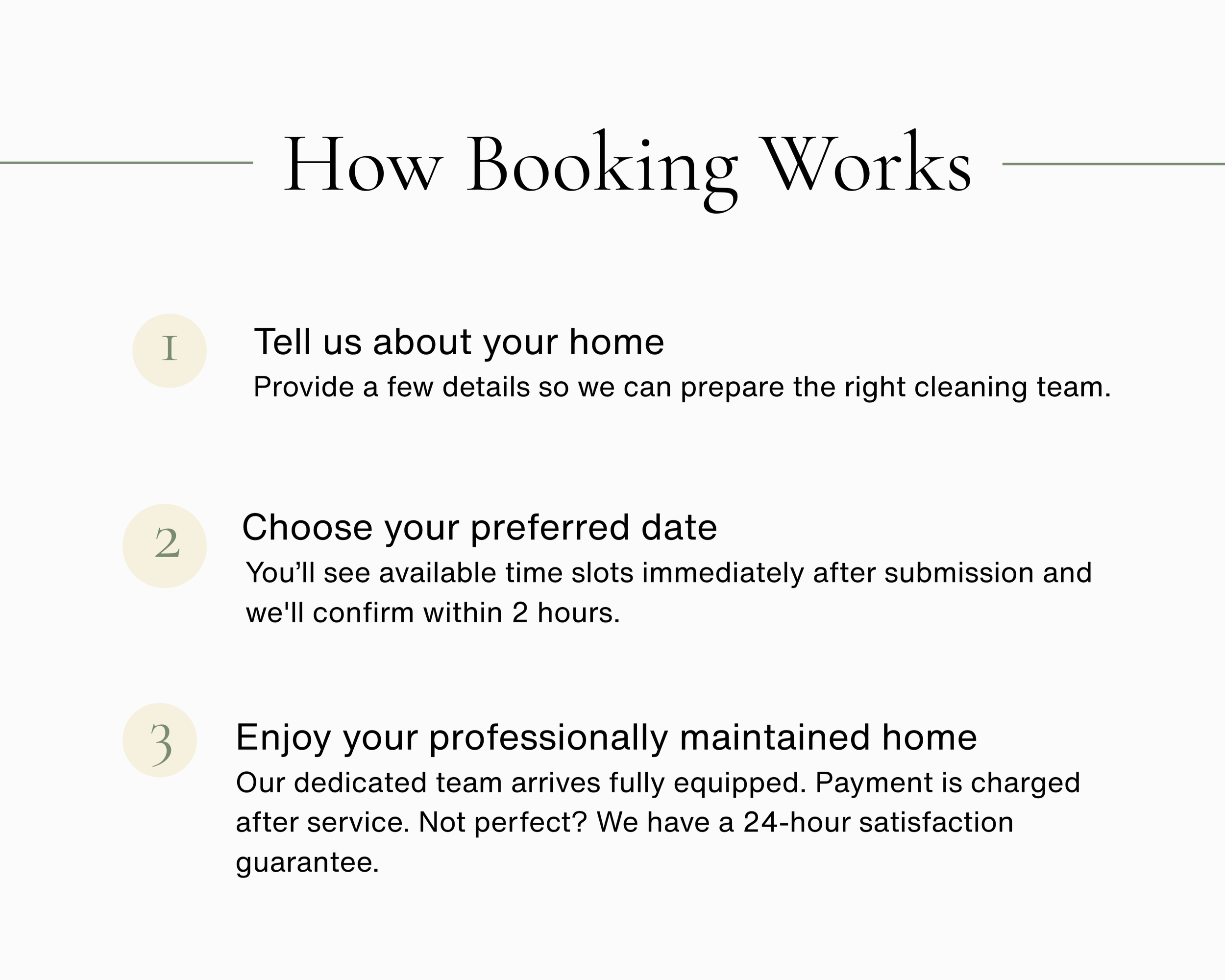 Bloom Clean simple 3-step booking process for professional home cleaning service in Dallas TX