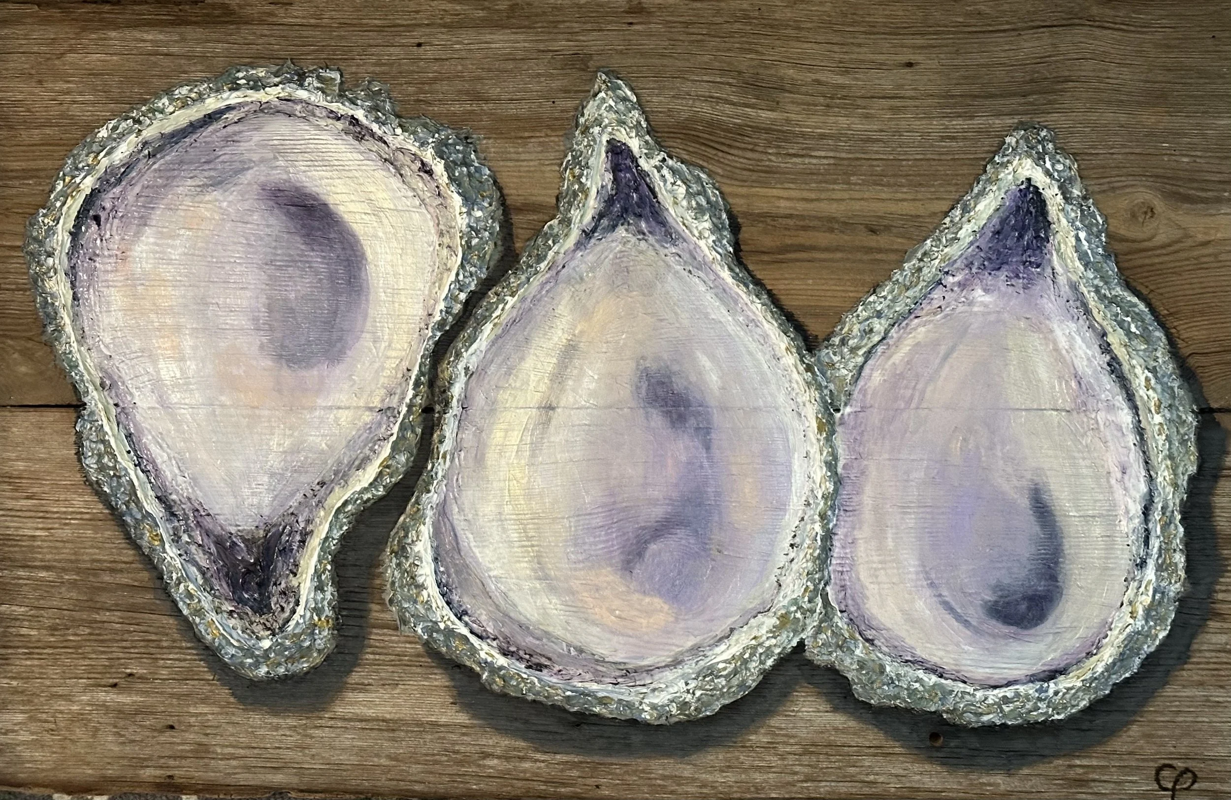 Oyster Trio
Heavily textured acrylic on reclaimed wood
24x36