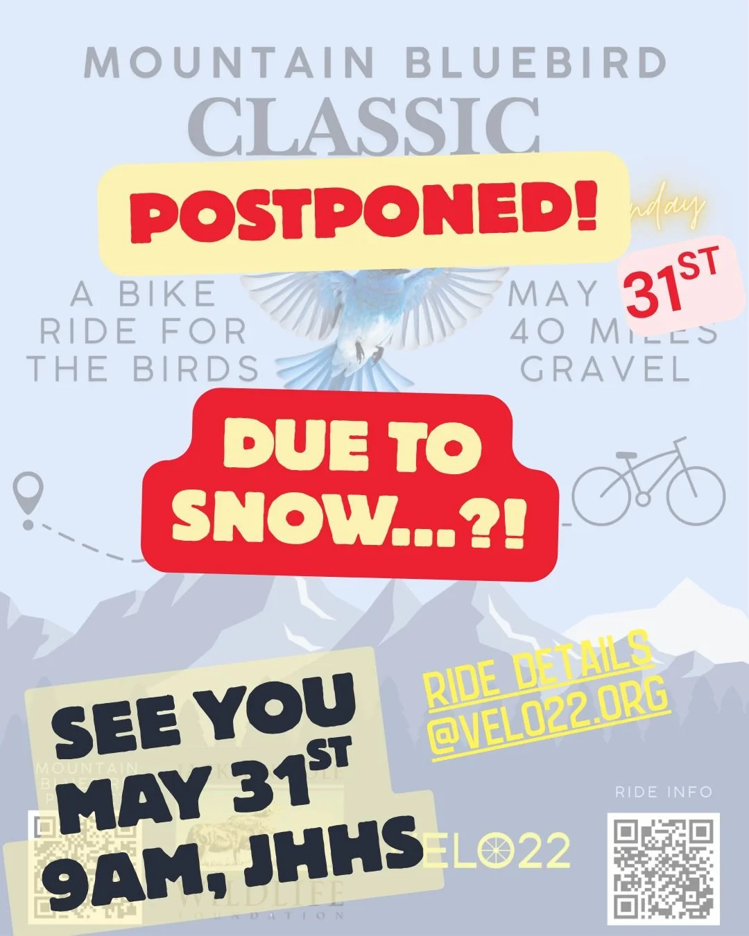 POSTPONED! 
Due to snow...?!❄️ 

See you May 31st
9AM JHHS