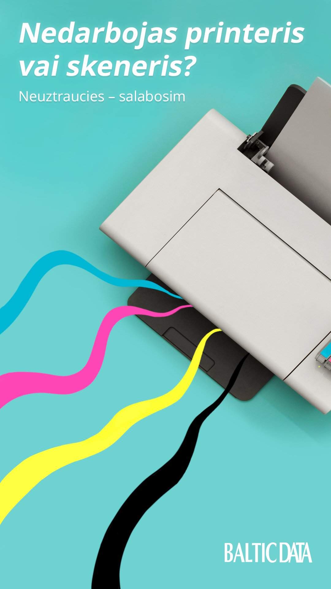 Promotional material about printer repair service adapted for social media story format