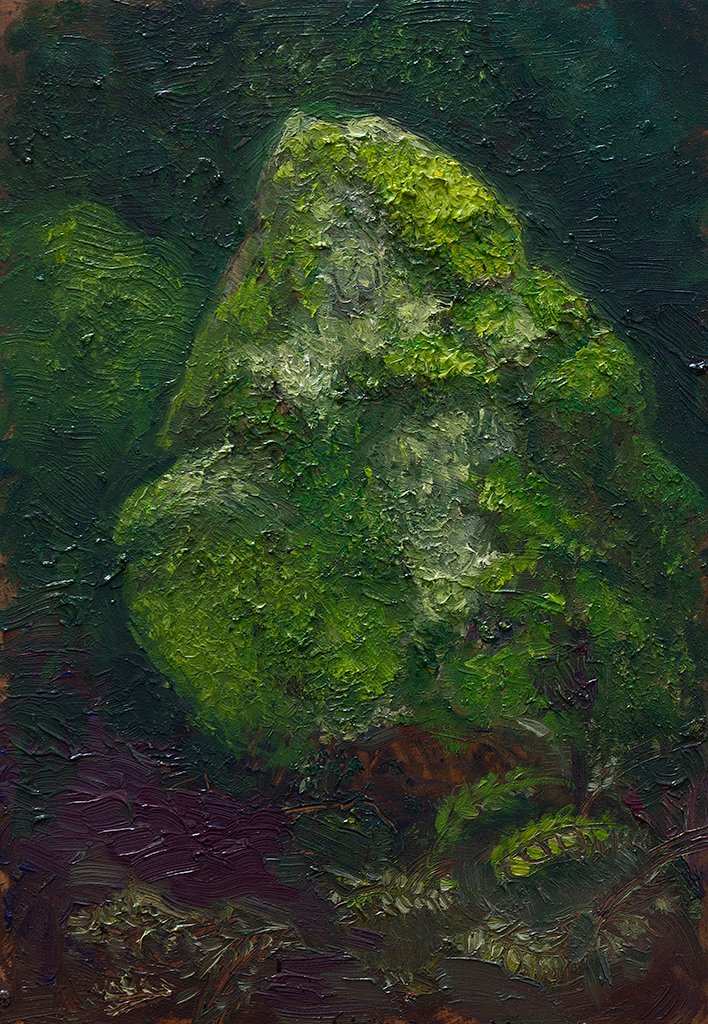 Mossy rock in the stonehouse.
Oil on copper.
22cmx16cm.