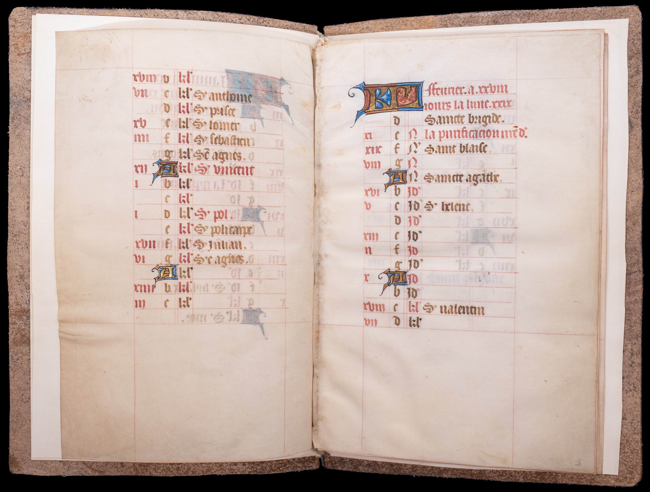 February calendar page from a fifteenth-century French Book of Hours manuscript in French on parchment.