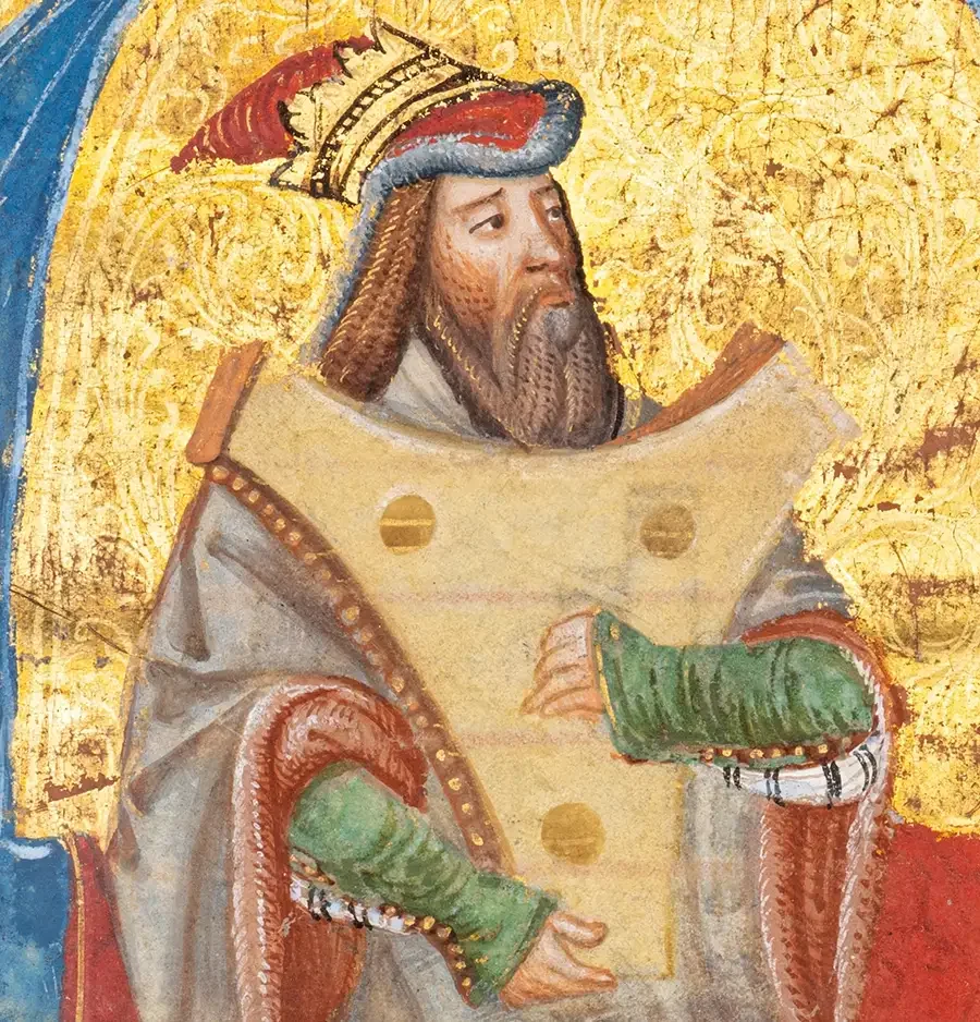 German Illuminator, King David playing a Psaltery, Germany, likely Augsburg, circa 1475