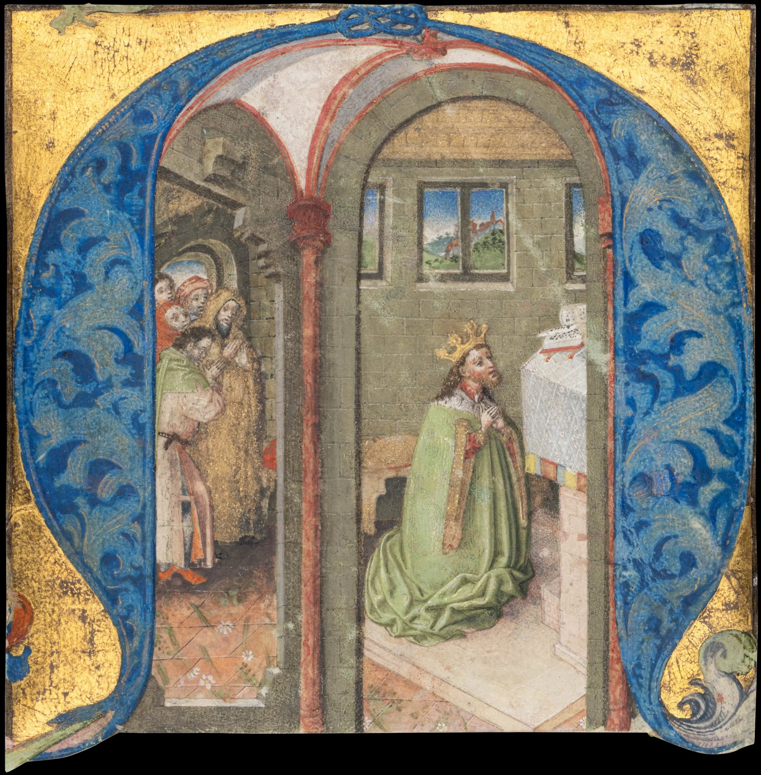 ing David kneeling in prayer, historiated initial from a Rhineland Gradual for Advent, Germany, circa 1480–1490