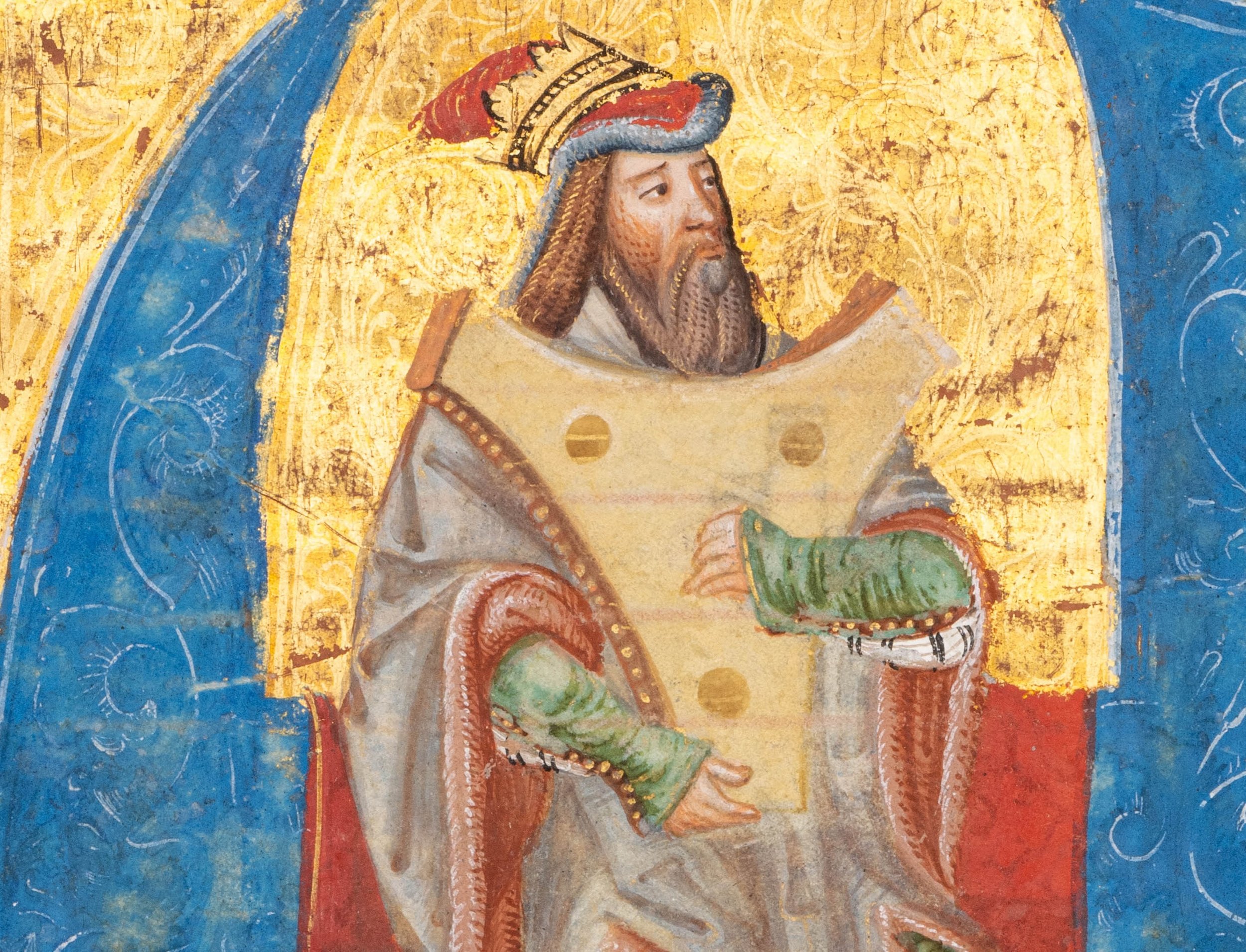 German Illuminator, King David playing a Psaltery, Germany, likely Augsburg, circa 1475