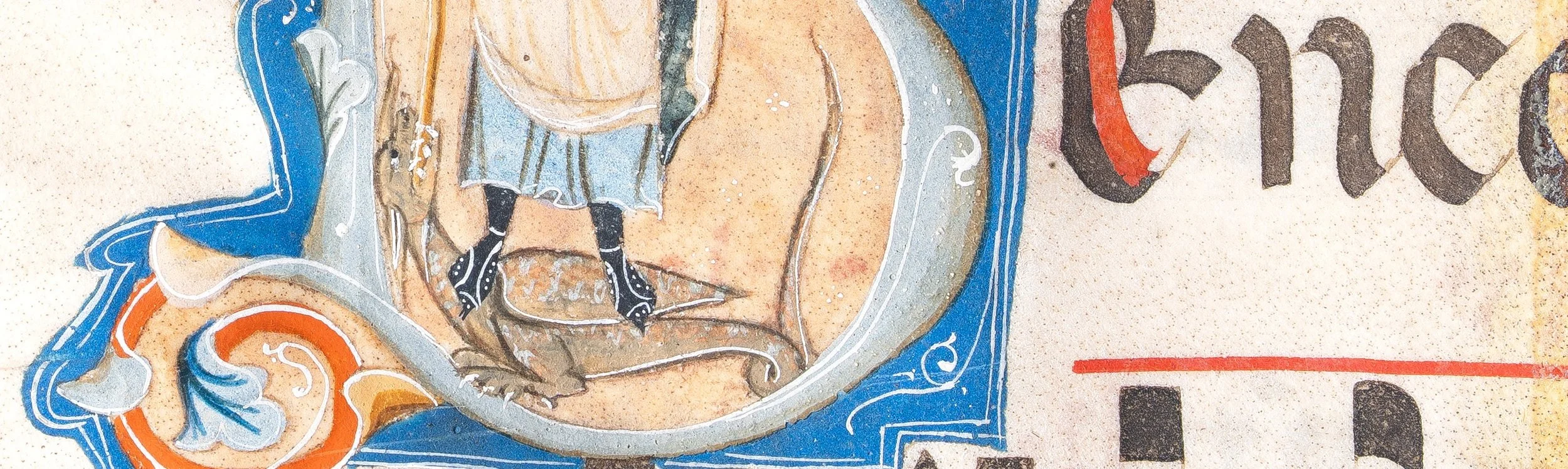 Detail of the dragon beneath Saint Michael’s feet in an Umbrian illuminated miniature, Italy, circa 1275