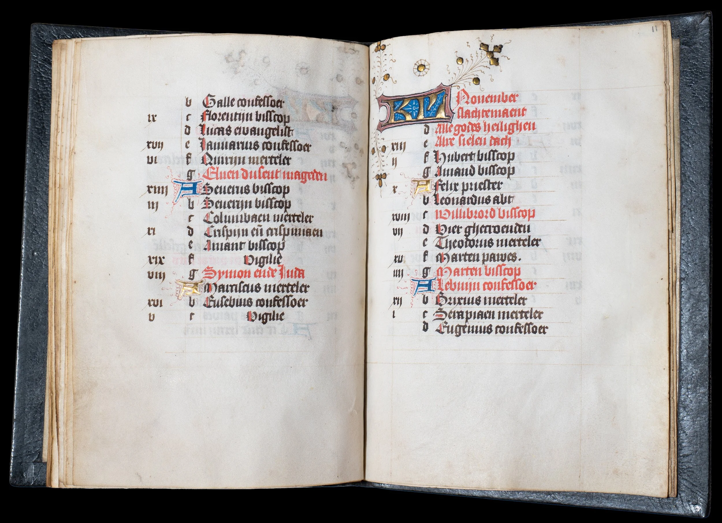 November calendar page from a Book of Hours, Use of Utrecht, featuring the feast of Saint Willibrord, illuminated manuscript