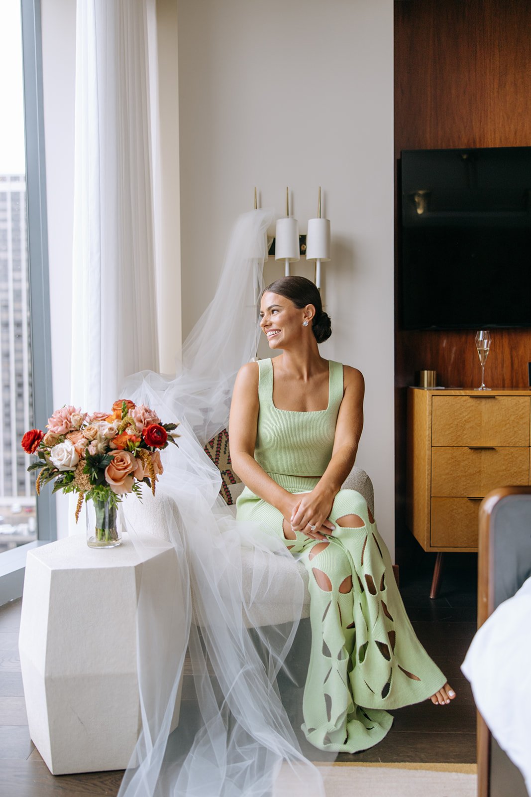 Unique getting ready bridal outfit, fun and bold!