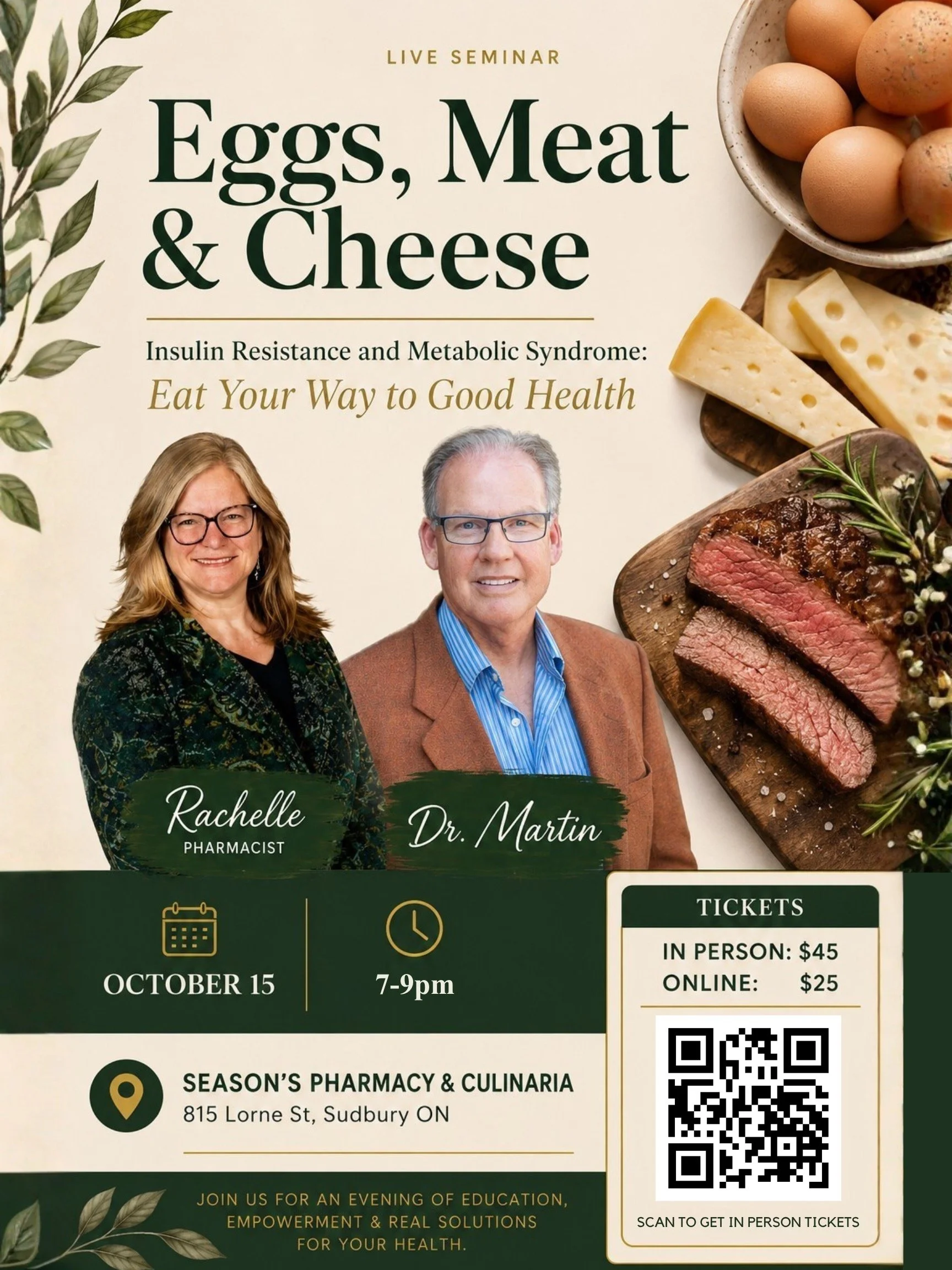 Eggs Meat and Cheese - Dr. Tony Martin and Rachelle Rocha - Insulin Resistance and Metabolic Syndrome IN PERSON EVENT Thursday October 15, 2026
