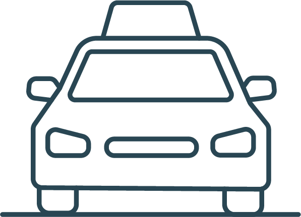 Outline drawing of a police car with a light bar on top