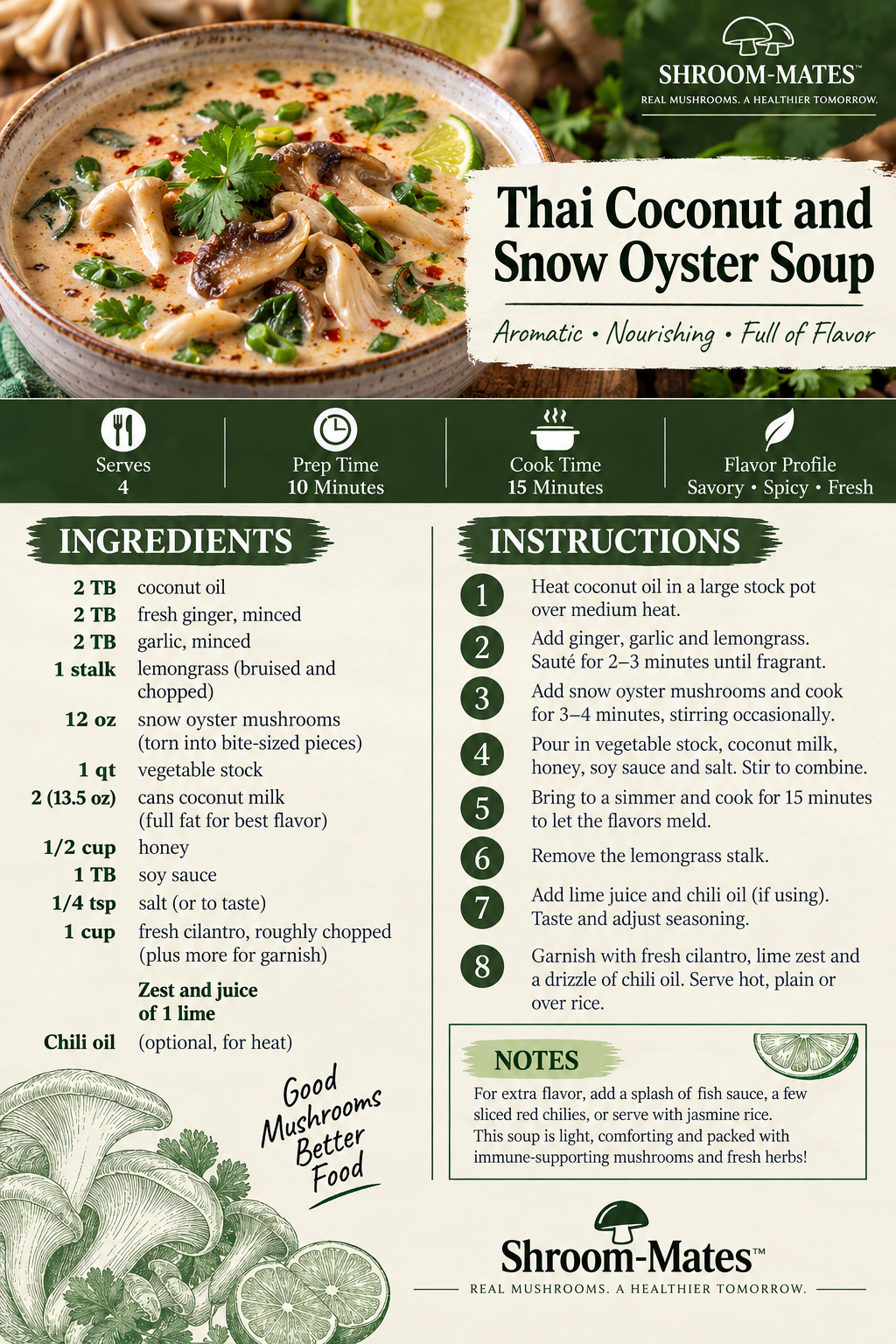Thai Coconut and Snow Oyster Mushroom Soup