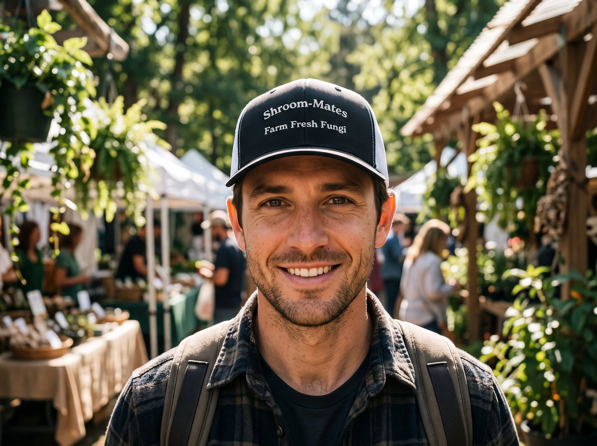 Embroidered Mushroom Trucker Hat | Retro Mesh Back Snapback Cap