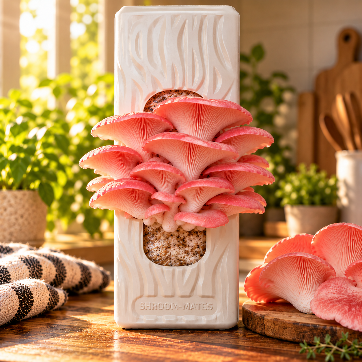 Pink Oyster Mushroom Grow Kit Kitchen Still Life.png