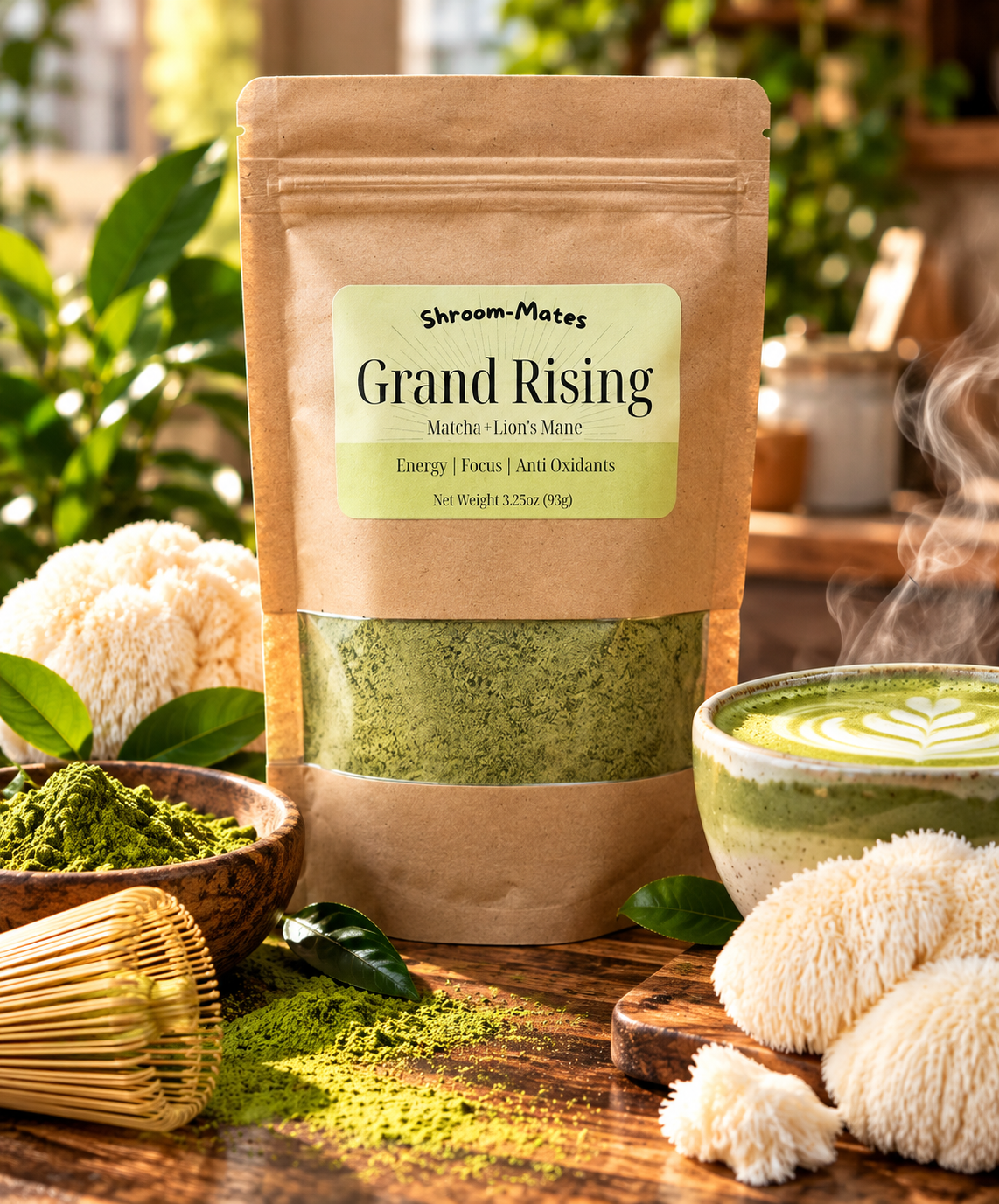 Mushroom Matcha Green Tea Powder (3.25 oz) - Grand Rising Organic with Lion's Mane