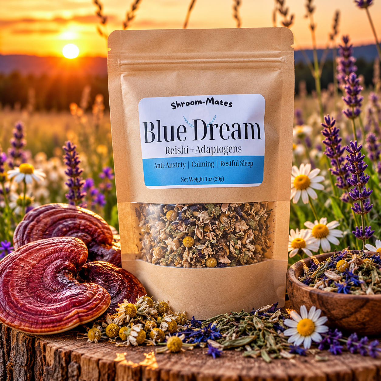 Calming Reishi Mushroom Tea (1 oz) - Blue Dream Sleep Blend with Butterfly Pea Flower