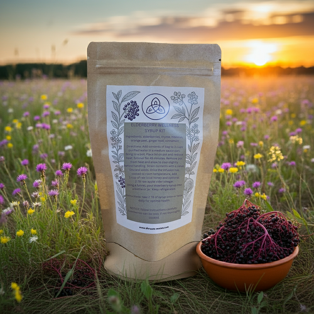 Make  your own elderberry syrup kit instructions in a field of wild flowers