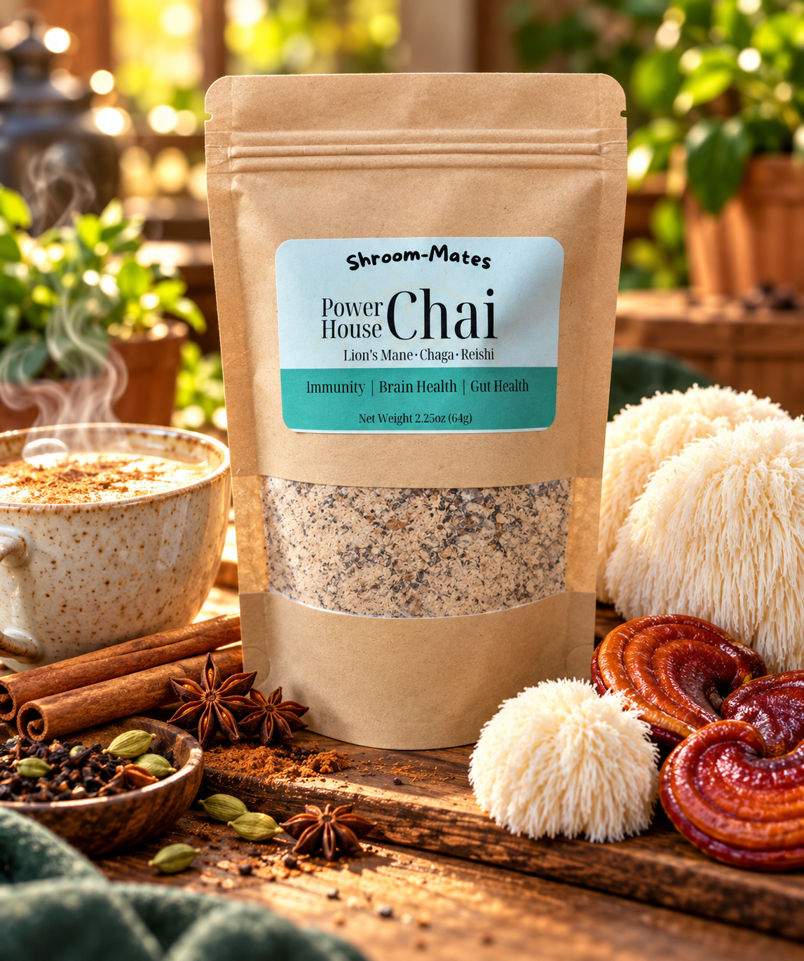 Spiced Mushroom Chai Tea (2.25 oz) - Adaptogenic Blend with Lion's Mane, Reishi & Chaga
