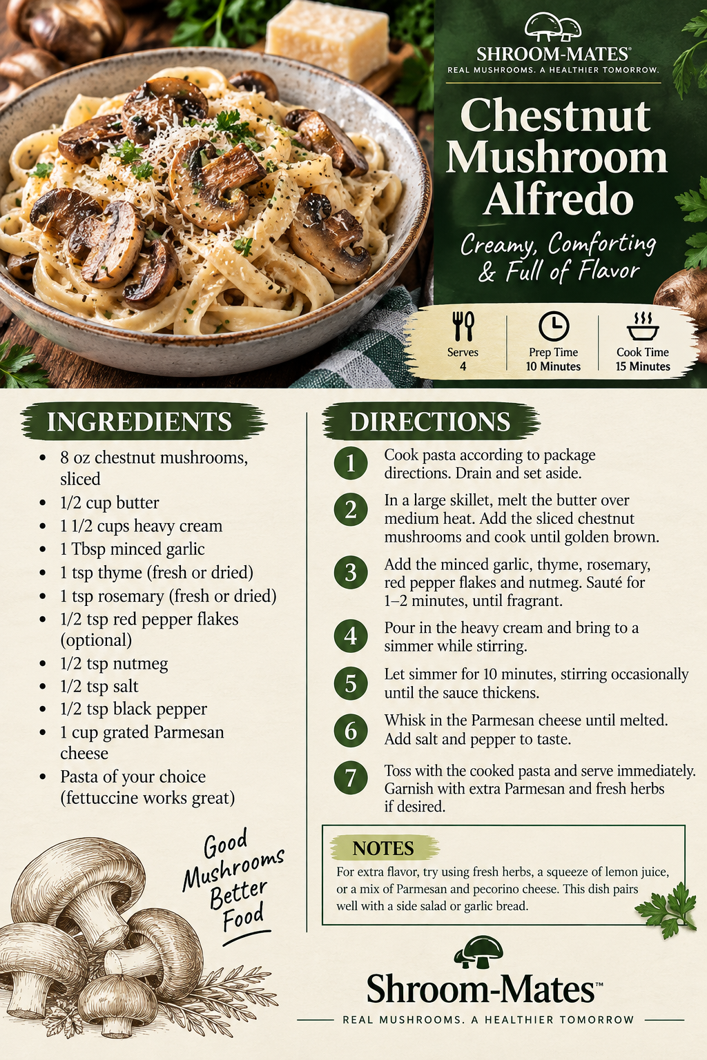 Creamy Chestnut Mushroom Alfredo Pasta 