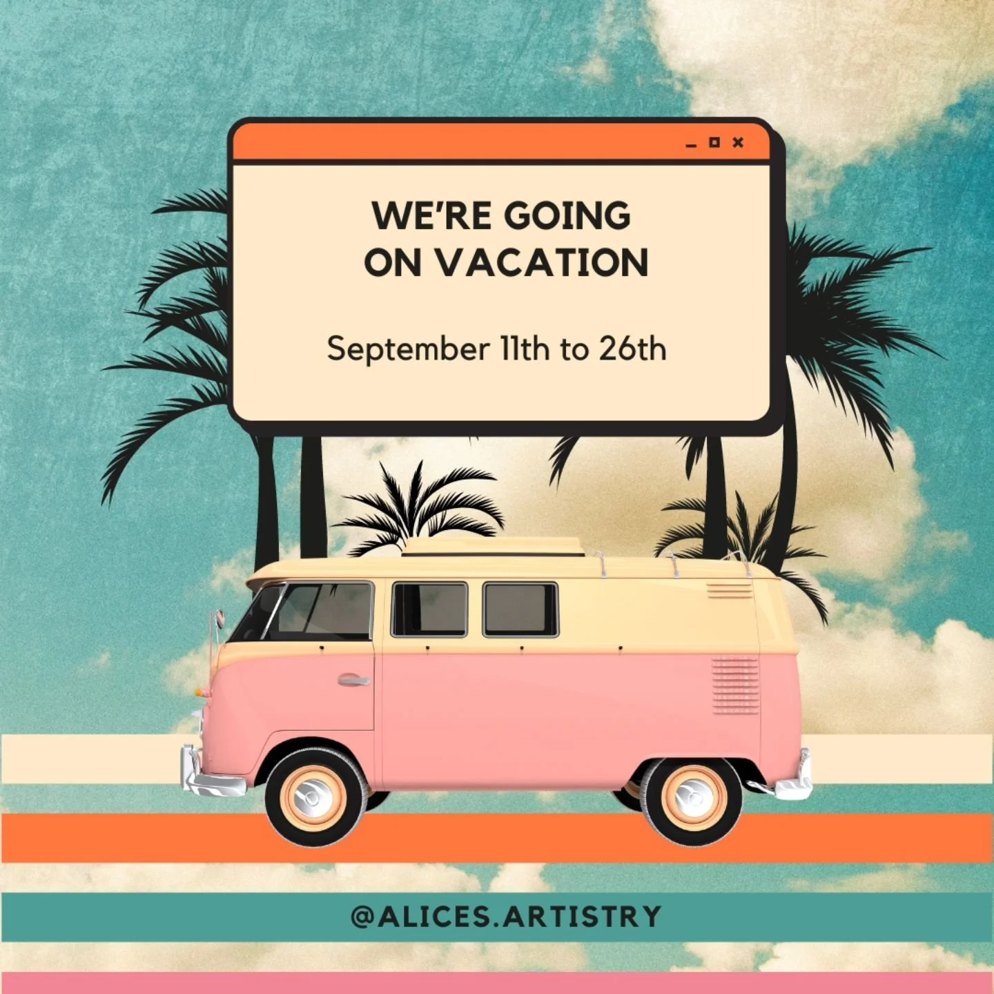 ✨ Heads up, everyone! ✨

I'll be taking a little time off from September 11th to 26th to recharge and explore some new places. 

If you need to book a session or catch up with me, please make sure to do so before my break! 
I'll be back on the 27th, 