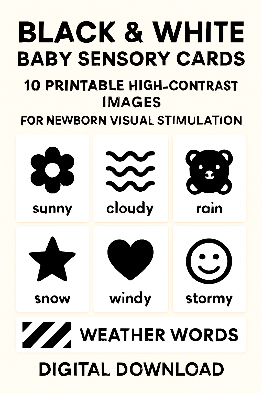 Baby Sensory Images – 10 Pack | High‑Contrast Visual Cards for Newborn Development
