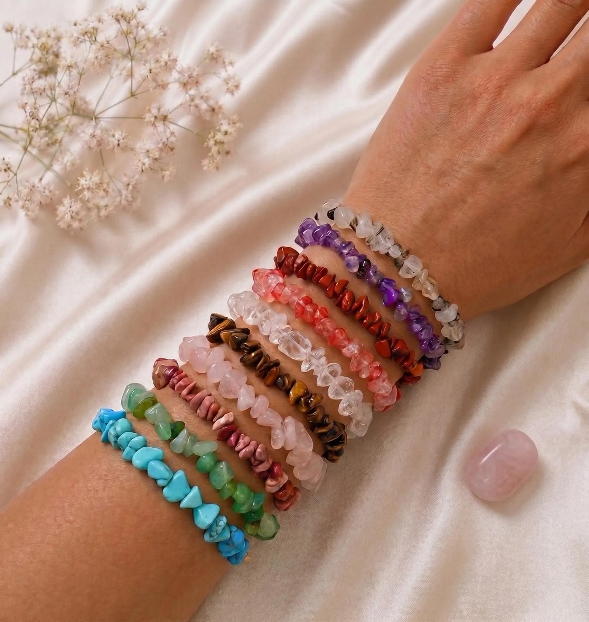Natural Crystal Chip Bracelets