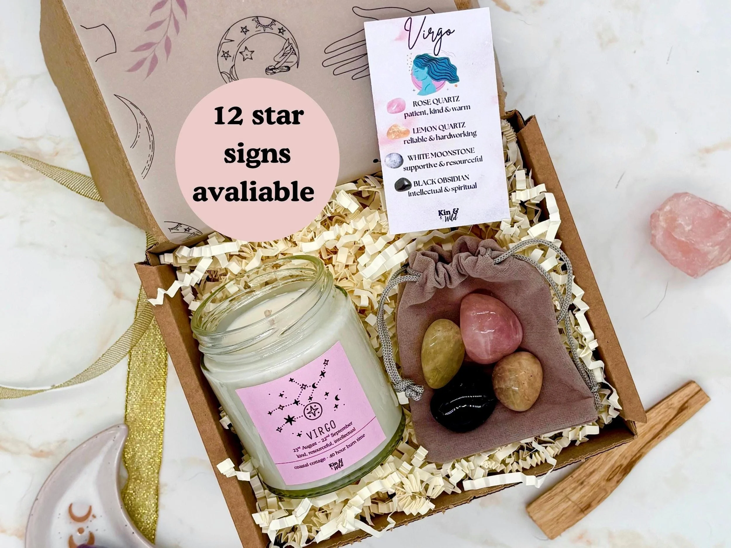 Zodiac Candle and Crystals Gift Set