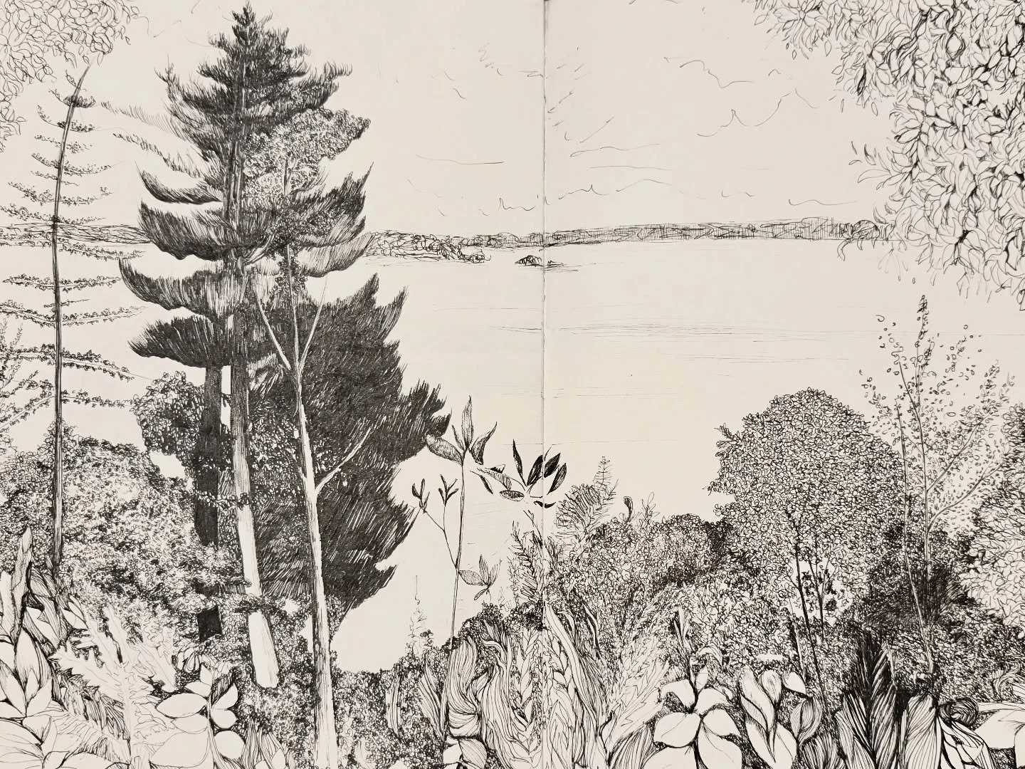 Drawing coastal woodland. I definitely belong near the coast. There&rsquo;s nothing quite like the wind in your hair as you&rsquo;re trying to create delicate details.